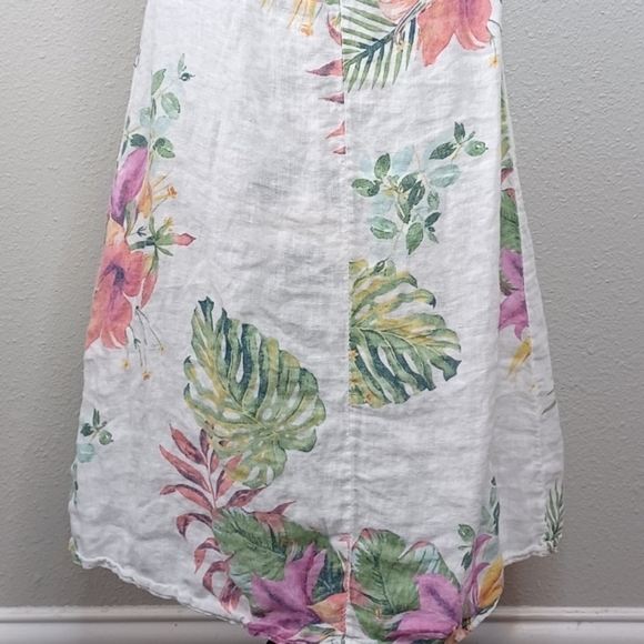 Lungo L'arno 100% Linen Botanical Floral Beachy Coastal Mini Dress - Picture 6 of 12